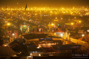 Maha Kumbh Mela. Night. Tents. Illumination. Electricity.
